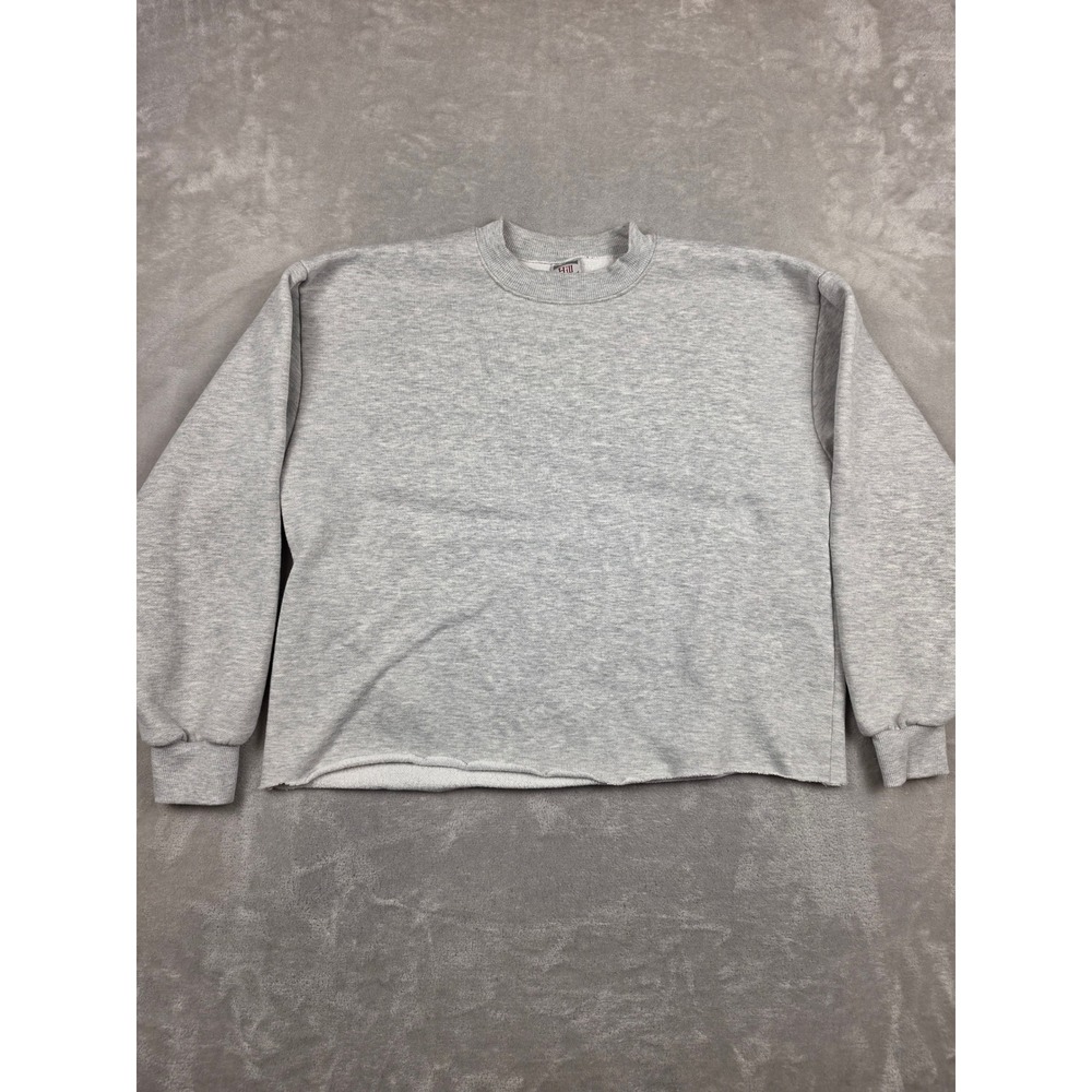 Vintage Hill Sweatshirt Women L Gray Crewneck Cut Hem Cropped Made in USA *Read